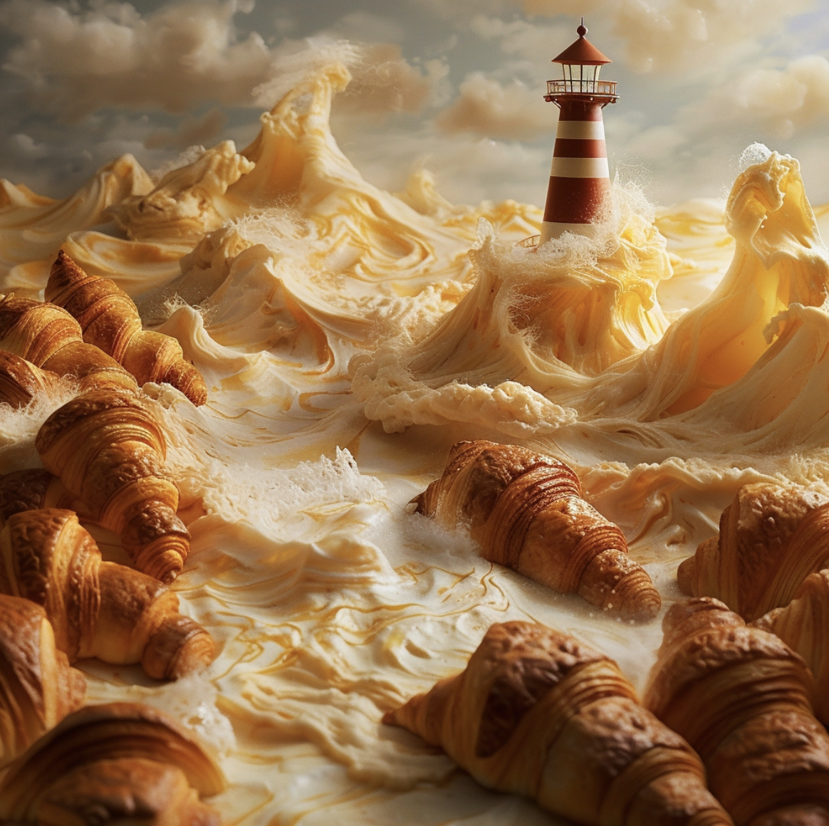 Croissant sea with lighthouse